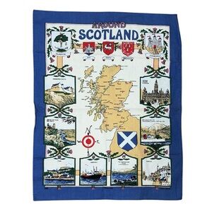 Scotland Tea Towel with Map and Landmarks 22”x18”